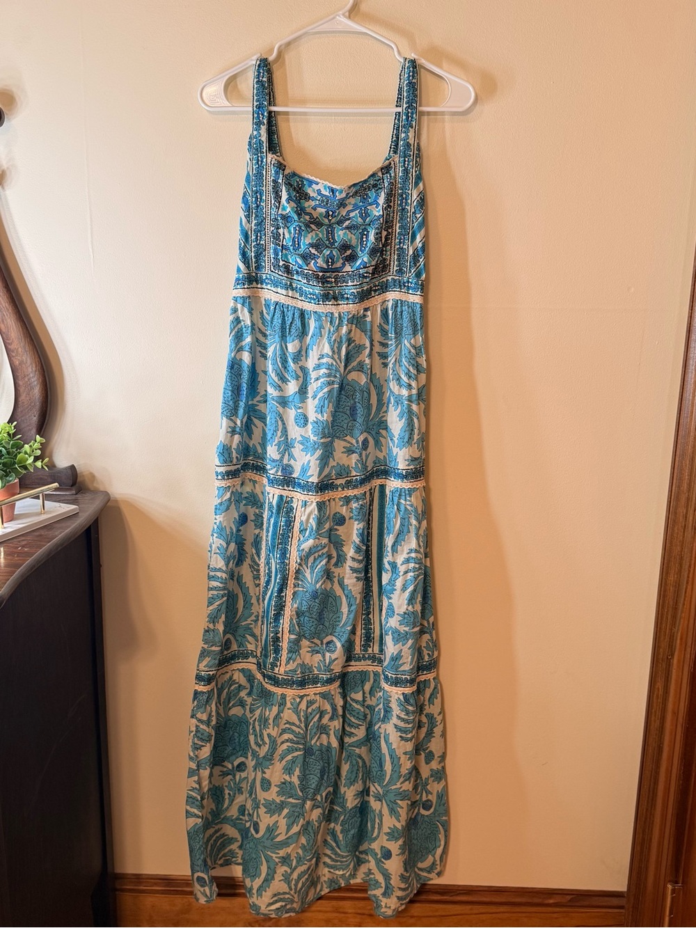 Joie Teal and Cream Floral Maxi Dress